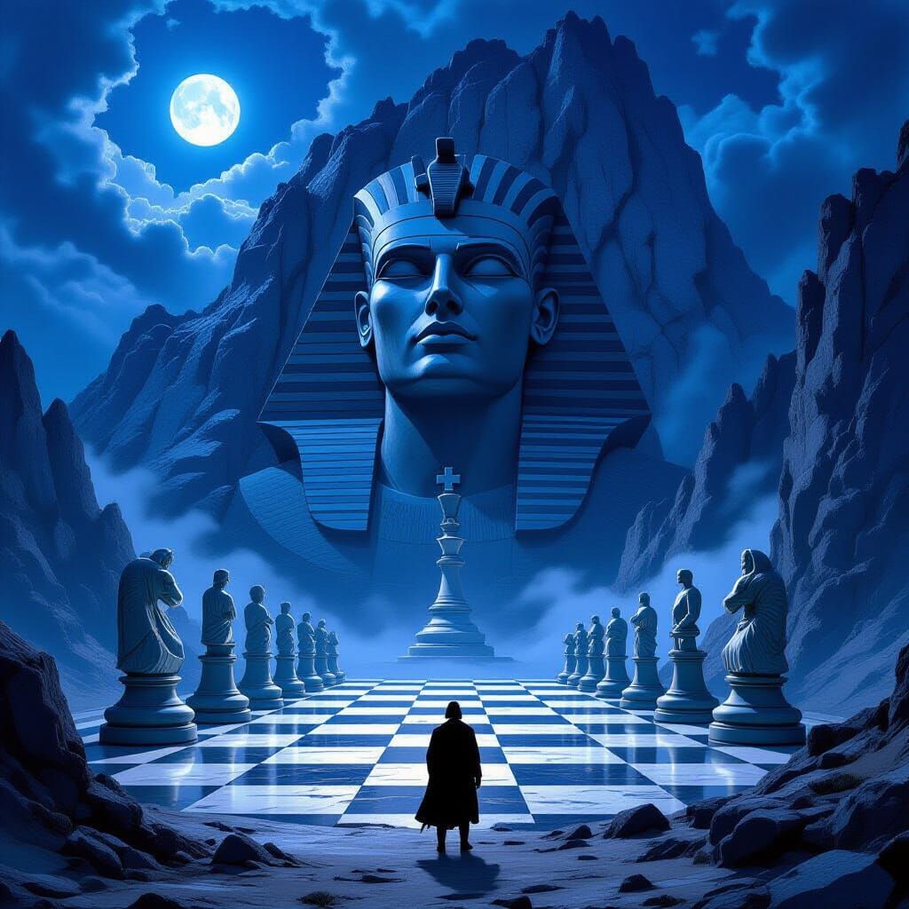 Ancient Chessboard with Extinct Animals in Dark Fantasy Styl...