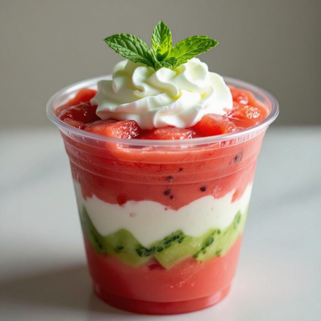 Watermelon-Mint Shake with Marshmallow Cream, Food Photograp...