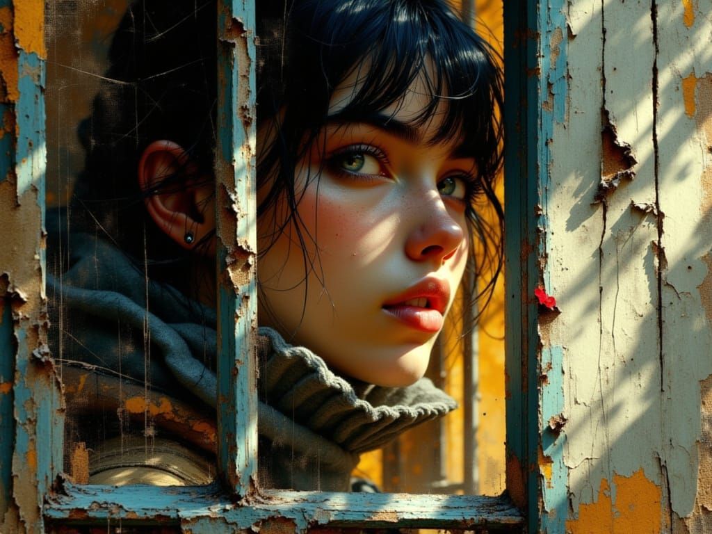 Woman's Portrait Through Courtyard Window