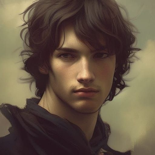 Medieval Young Man Portrait in Waterhouse Style
