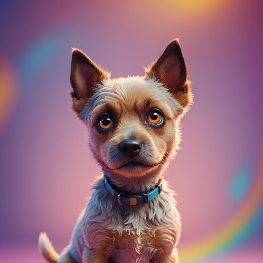 Sad Little Dog in Pixar-Style 3D Digital Art