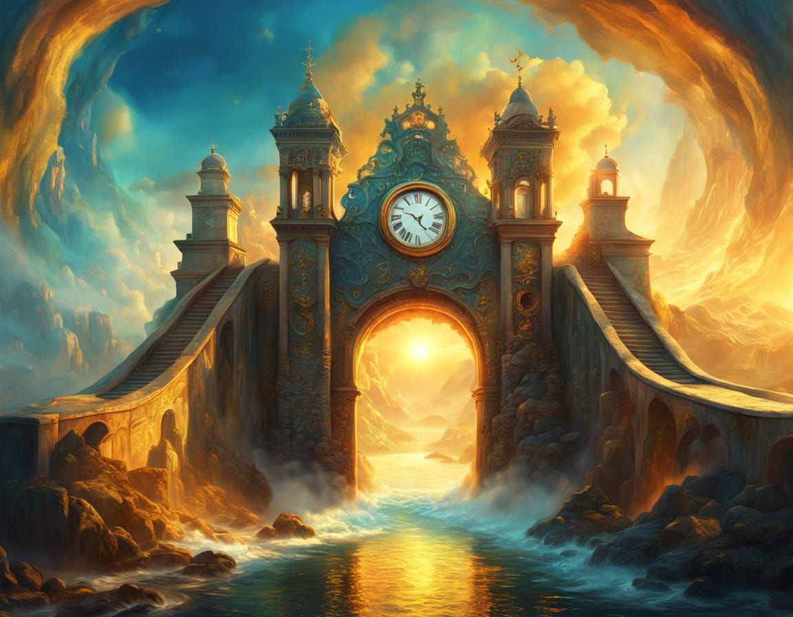 Magical Portal Opens onto Melting Clock Tower Bridge