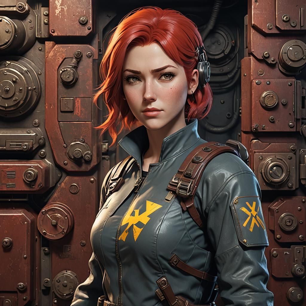 Red-Haired Anime Vault Girl in 3D Art