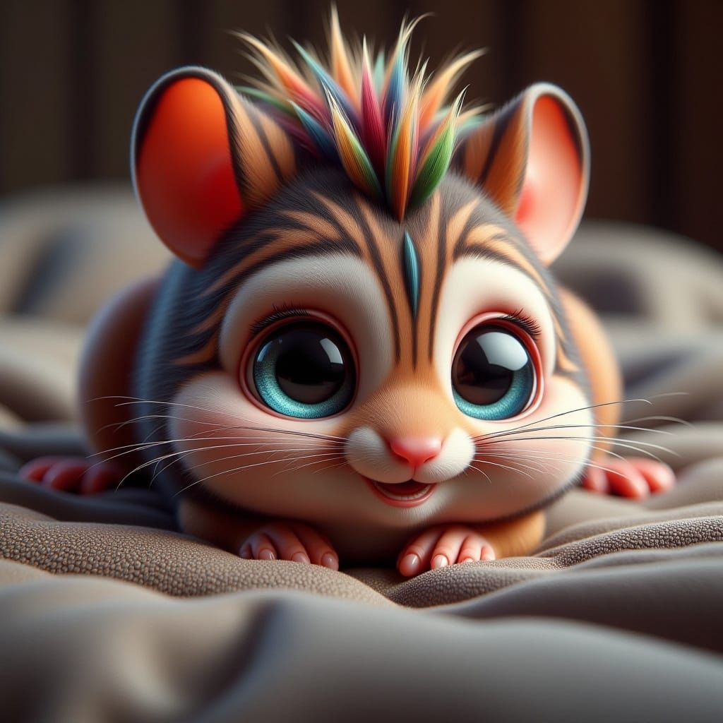 Fluffy Chibi Mouse with Mohawk, Detailed Fantasy Art