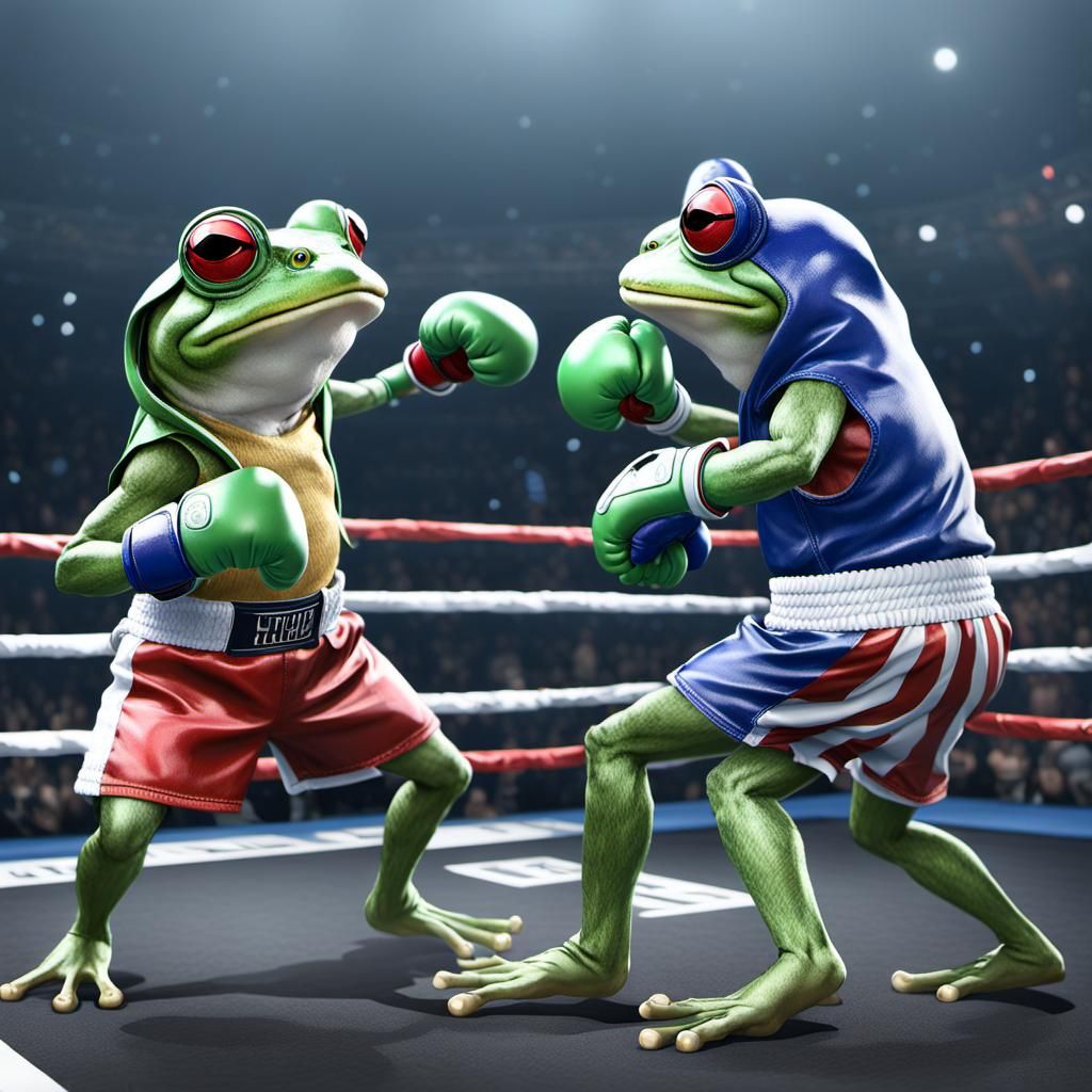 Anthropomorphic Frogs Boxing in a Cyberpunk Anime Style