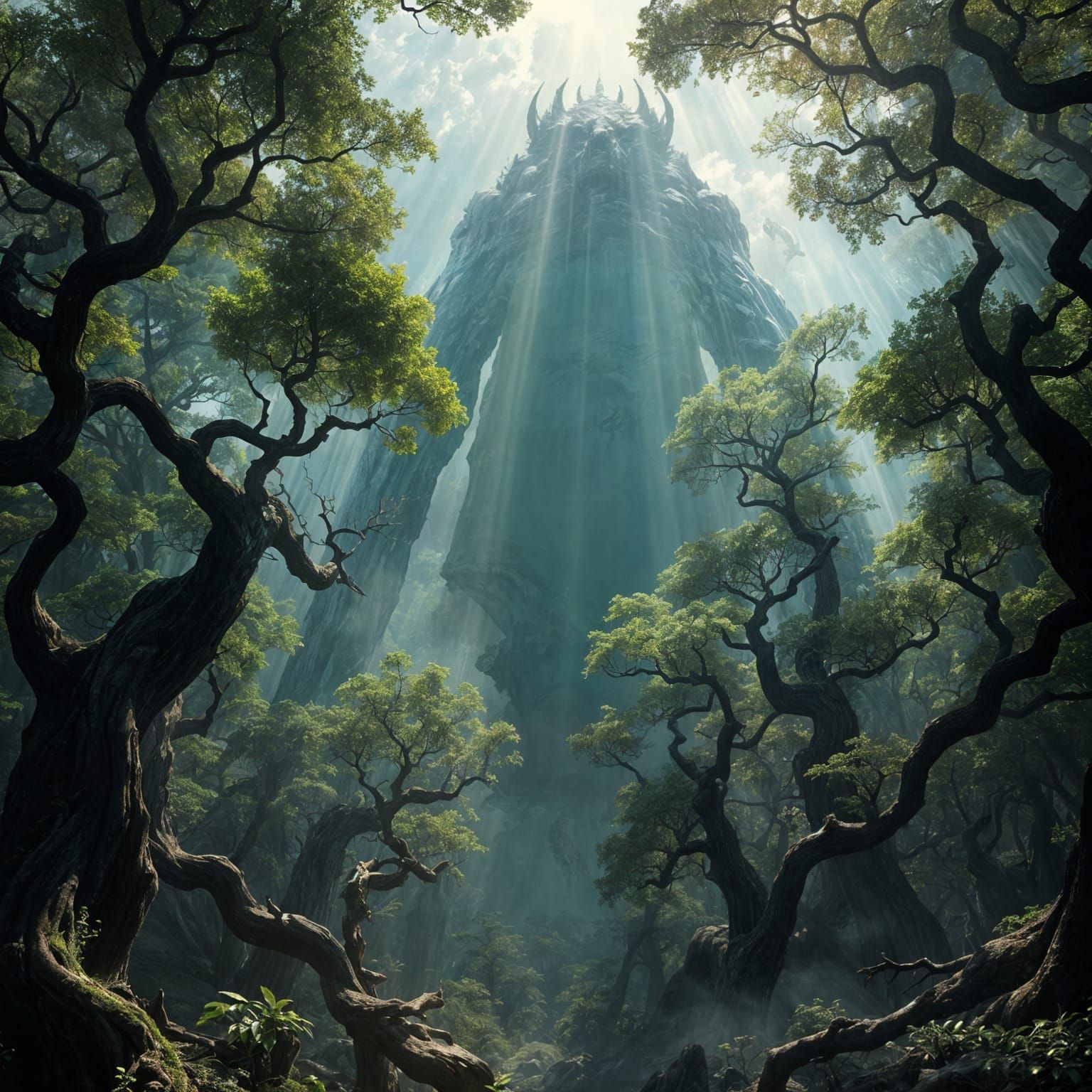 Epic Fantasy Landscape with Elemental Rising through Forest ...