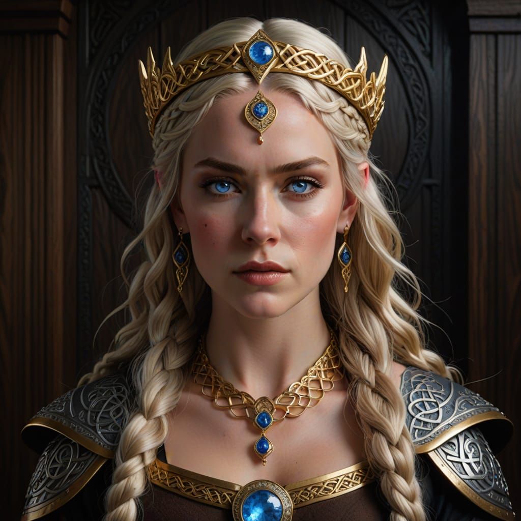 Celtic Warrior Queen Portrait in Platinum Blonde Braids