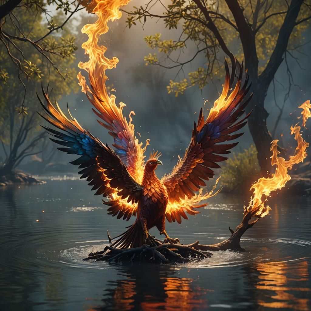 Fiery Phoenix Bird Macro Image in Fantasy Art Style