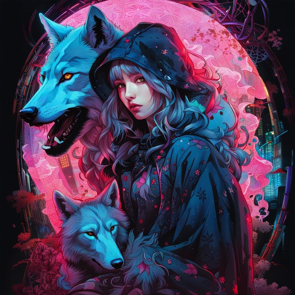 Neonpunk Riding Hood Portrait in Manhwa Style