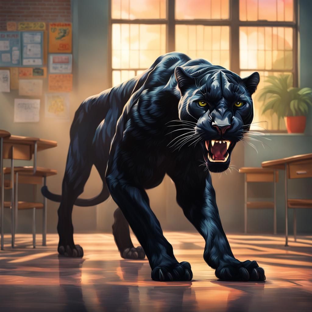 Black Panther in School: Hyperrealistic Splash Art