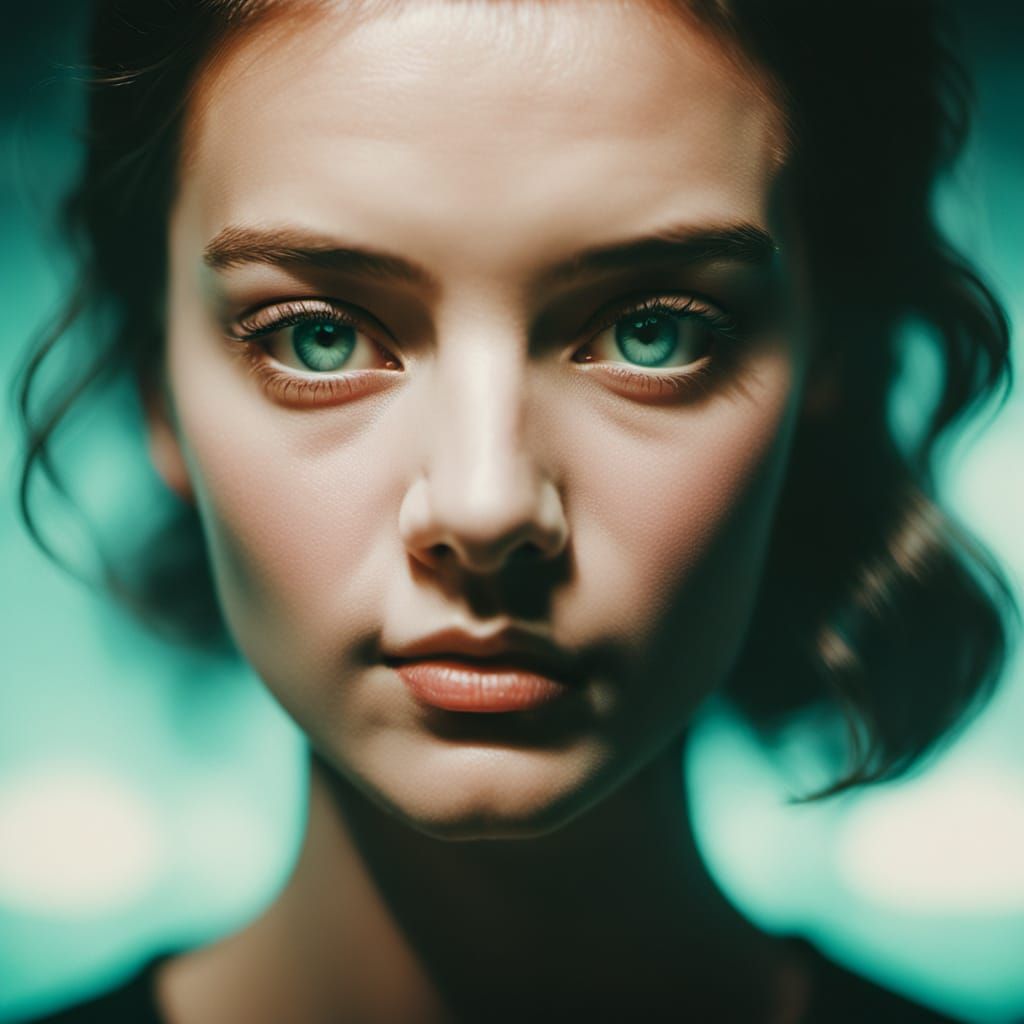 Woman's Face on Lightbox in Faux Film Style