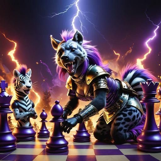 Anthropomorphic Chess Battle with Hyena Queen