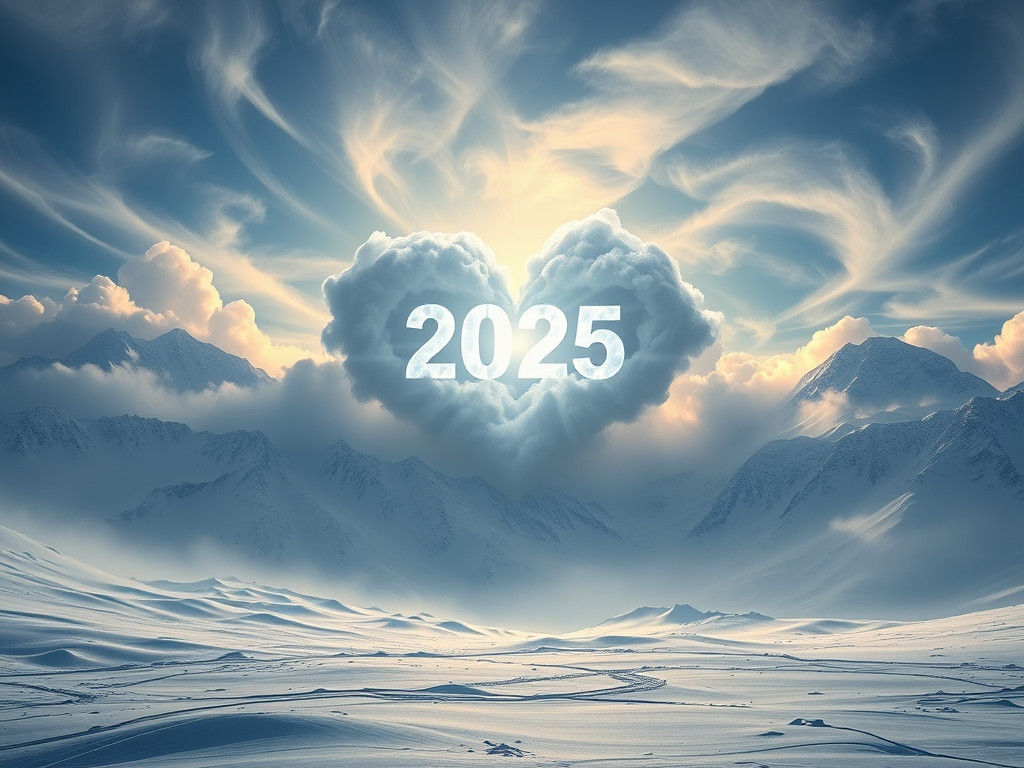 Snowy Landscape Reveals Year 2025 in Heart Cloud