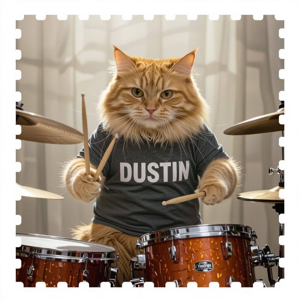 Hyperrealistic Orange Tabby Cat Rocks Out on Drums