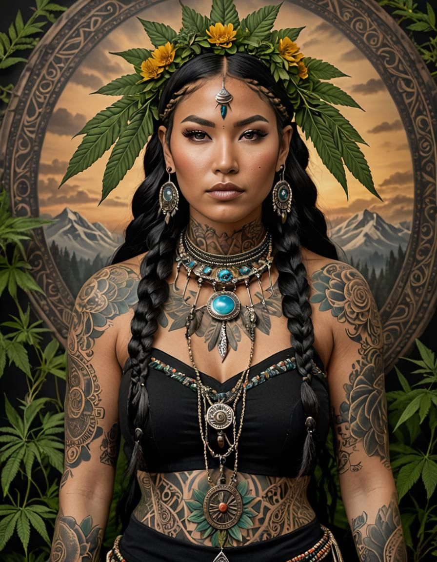 Native American Goddess Made of Marijuana Plants