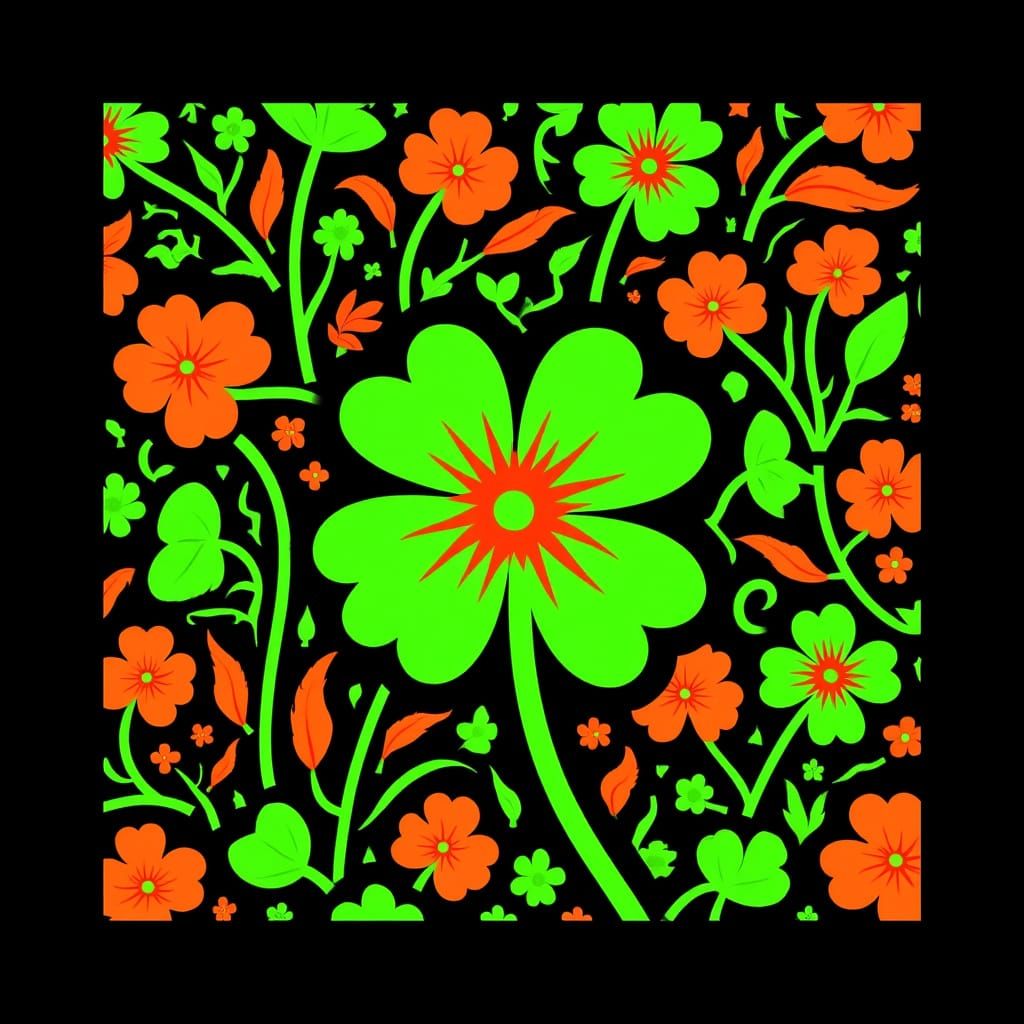 Neon Four-Leaf Clover in Digital Art Style