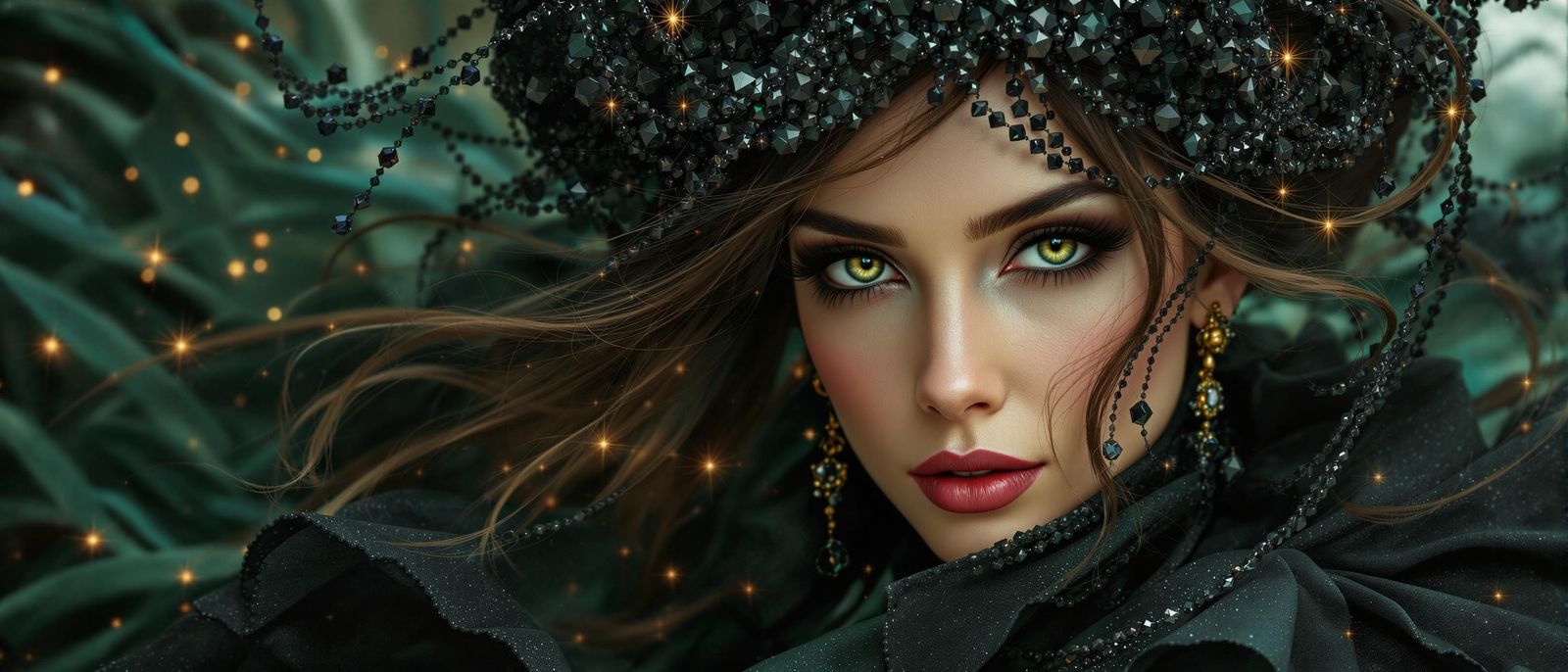 Elegant Victorian Lady in Star-Studded Gown