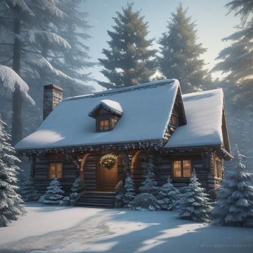 Snowy Christmas Retreat in Evergreen Forest
