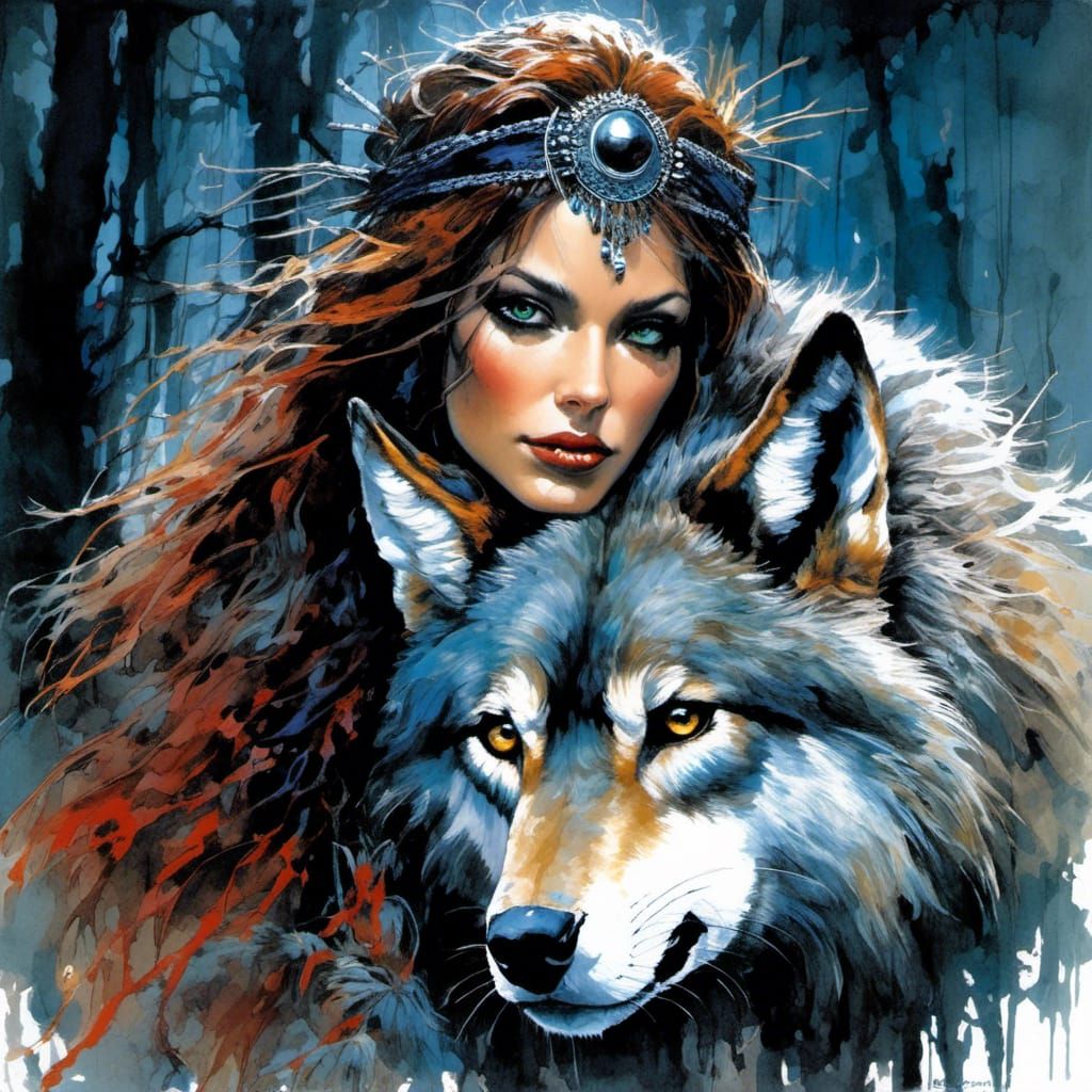 Wild Witch Commands Wolf Pack in Forest