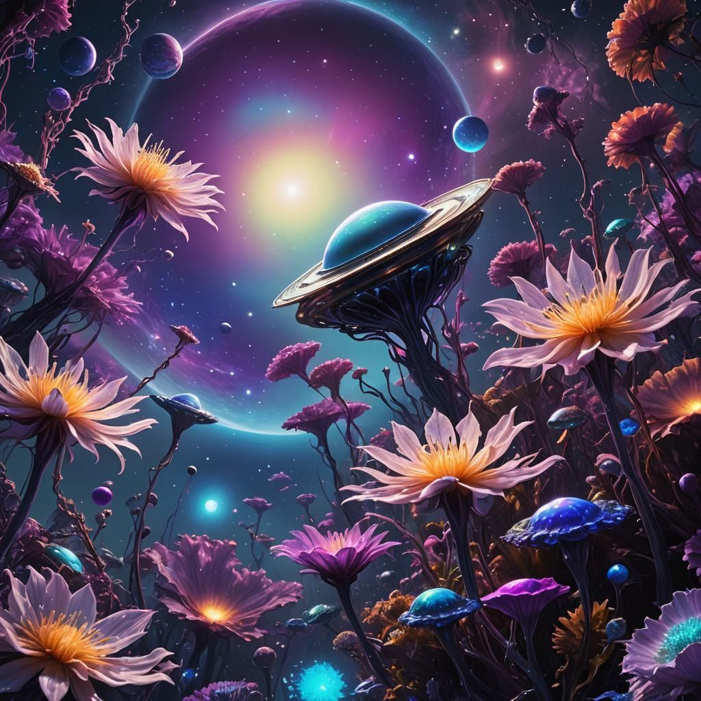 Bioluminescent Alien Flora on Neptune in Digital Art