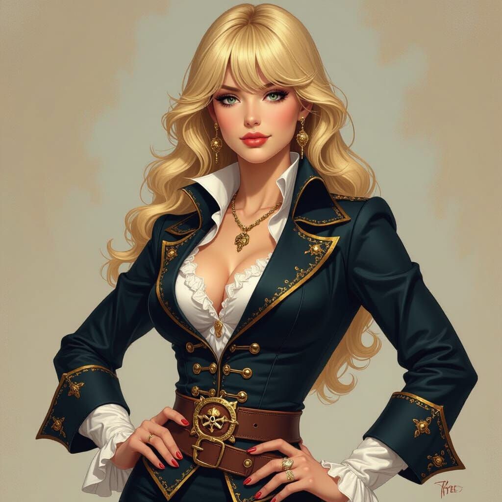 Elegant Blonde Pirate Portrait in Fantasy Style