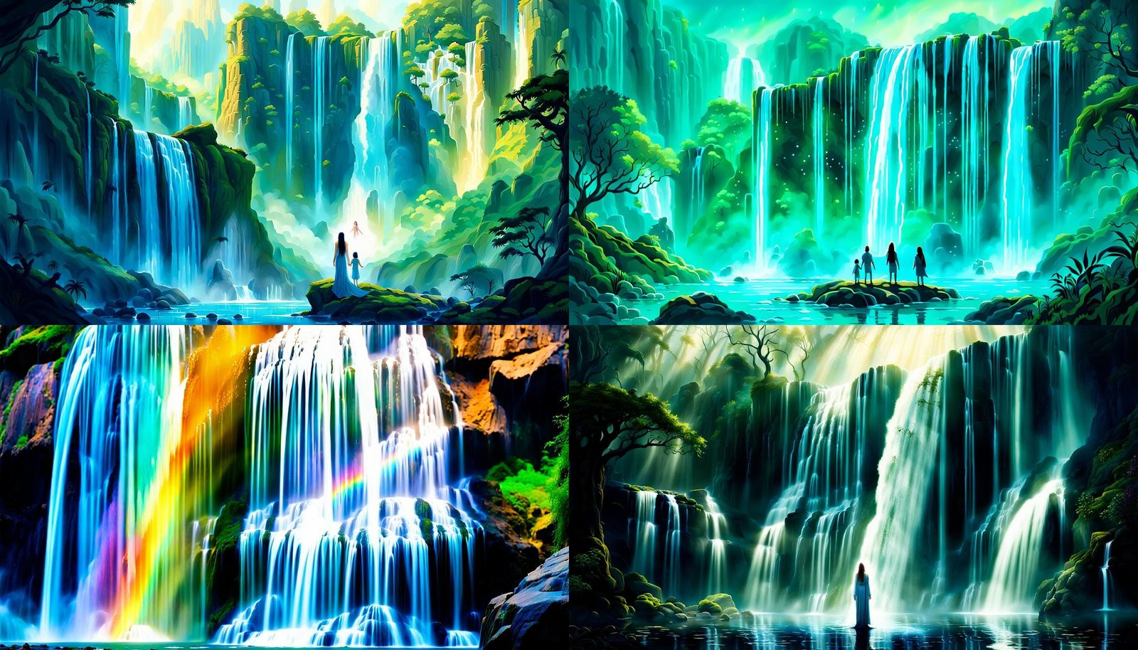 Waterfall Goddess Family in Supernatural Nature