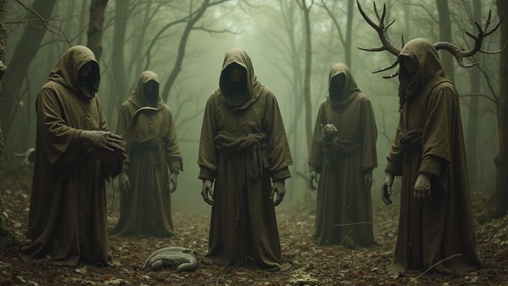 Cryptid Taxidermy in Misty Bog with Surreal Symbolism