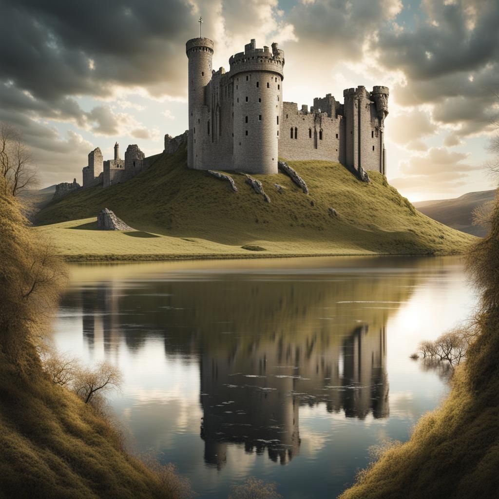 Spaceship over Ruined Castle: Hyperdetailed Composite Photog...