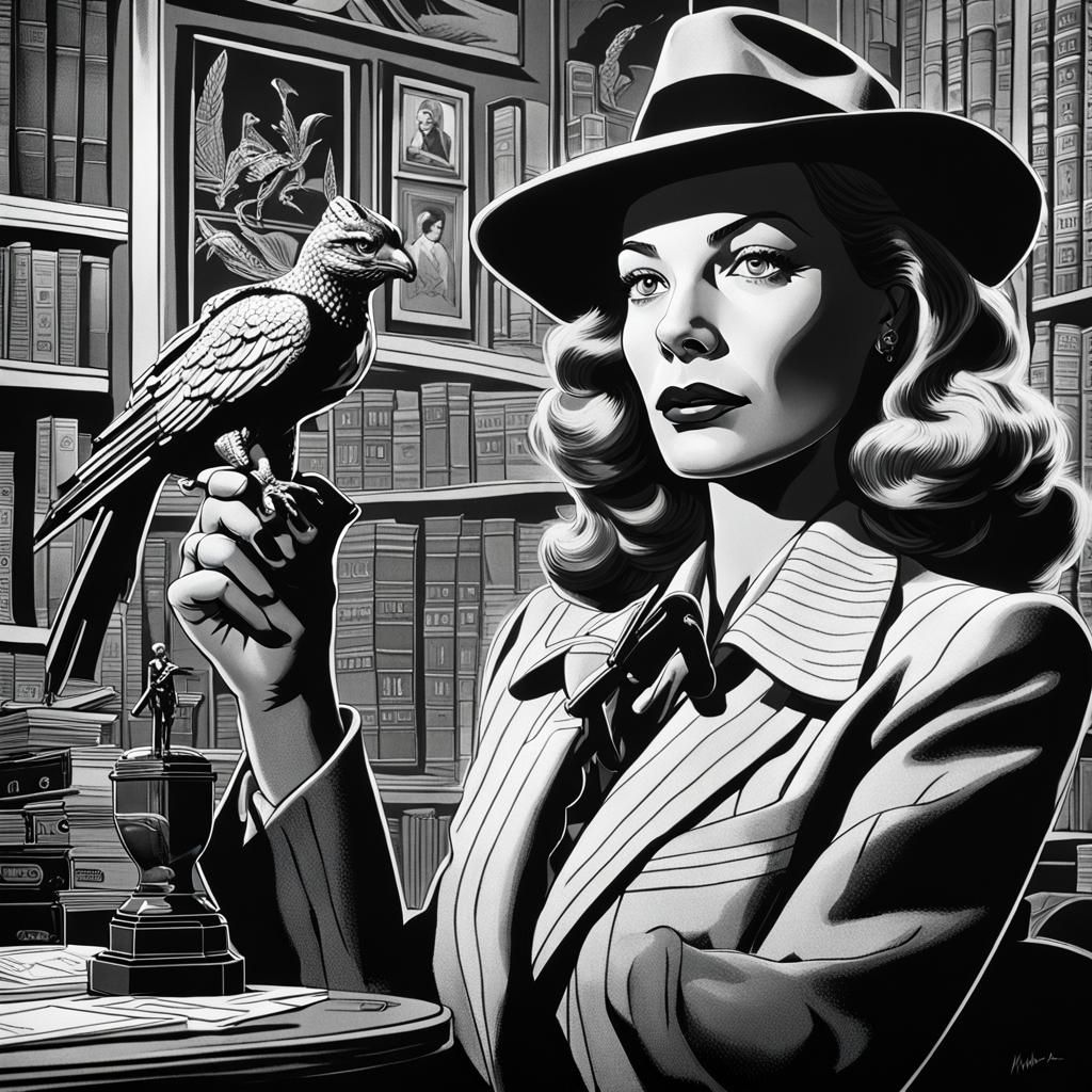 Film Noir Femme Fatale with Maltese Falcon
