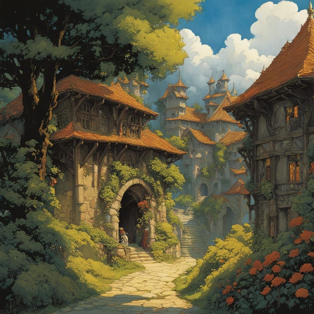 Fantasy Medieval Town in Ghibli Style