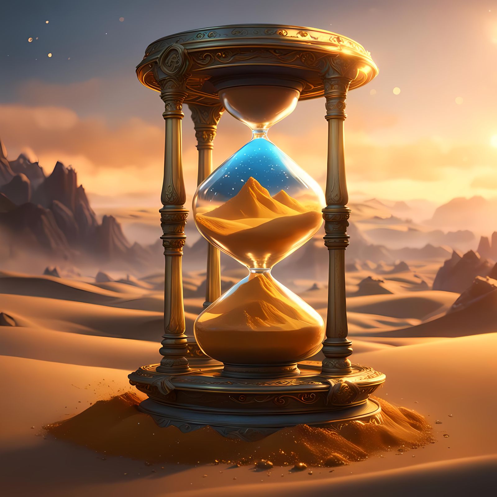Fantastical Hourglass with Gold Sand: Detailed Concept Art