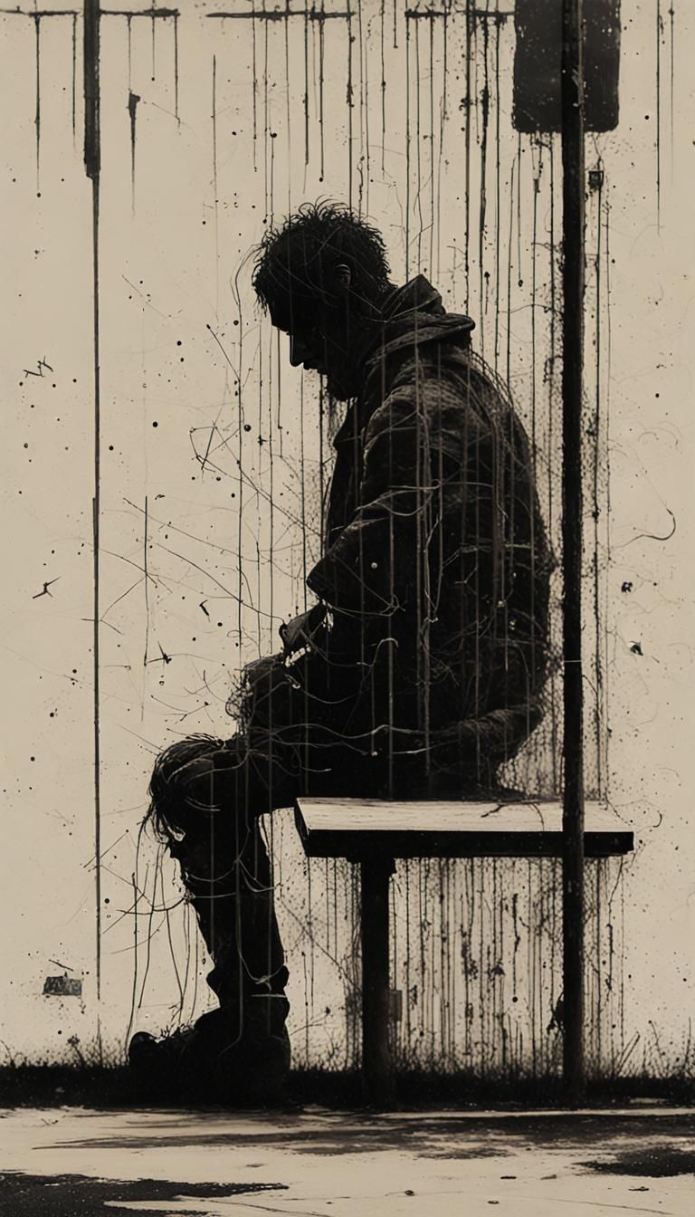 Silhouette Figure at Bus Stop, Graffiti Art