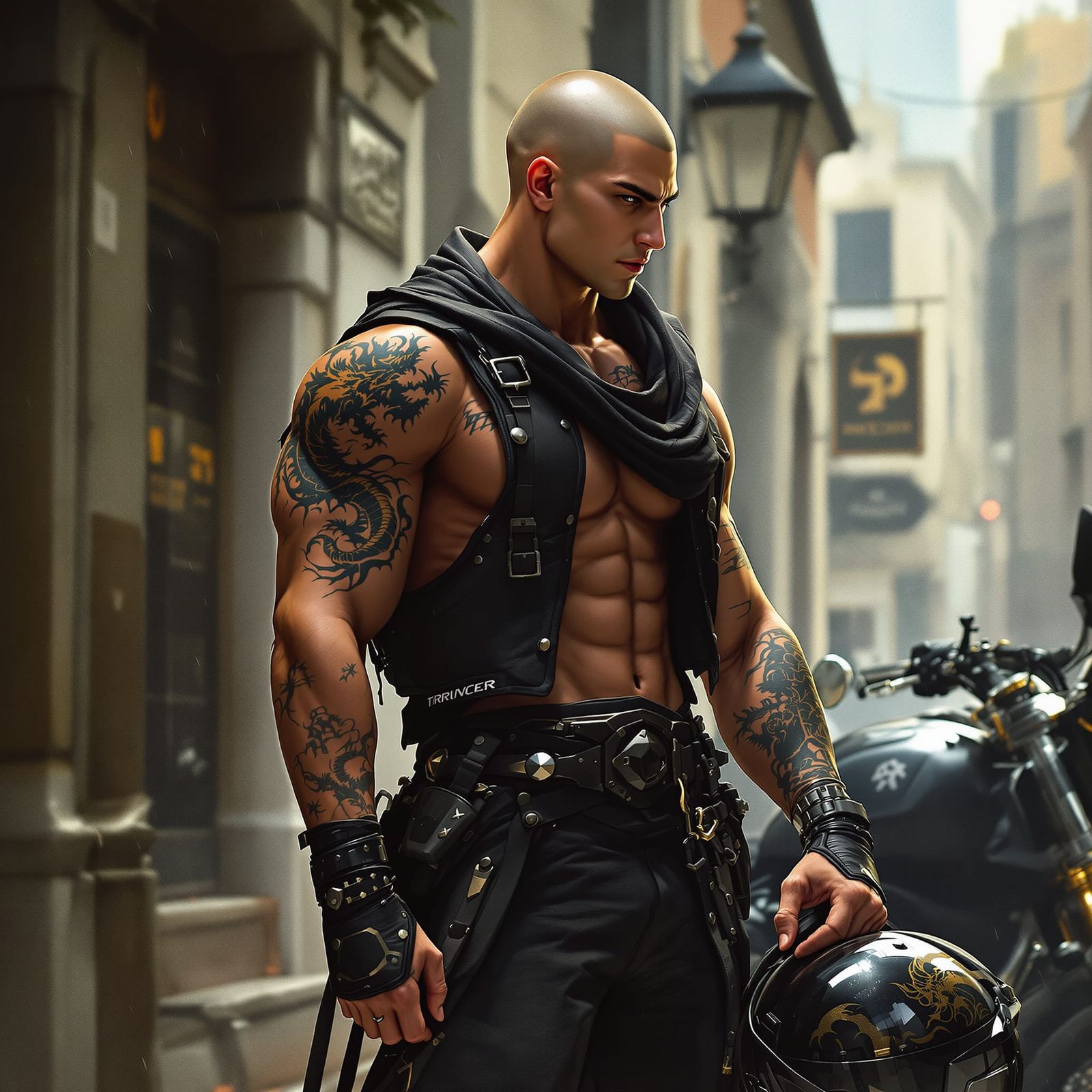 Rugged Biker Arrives At University