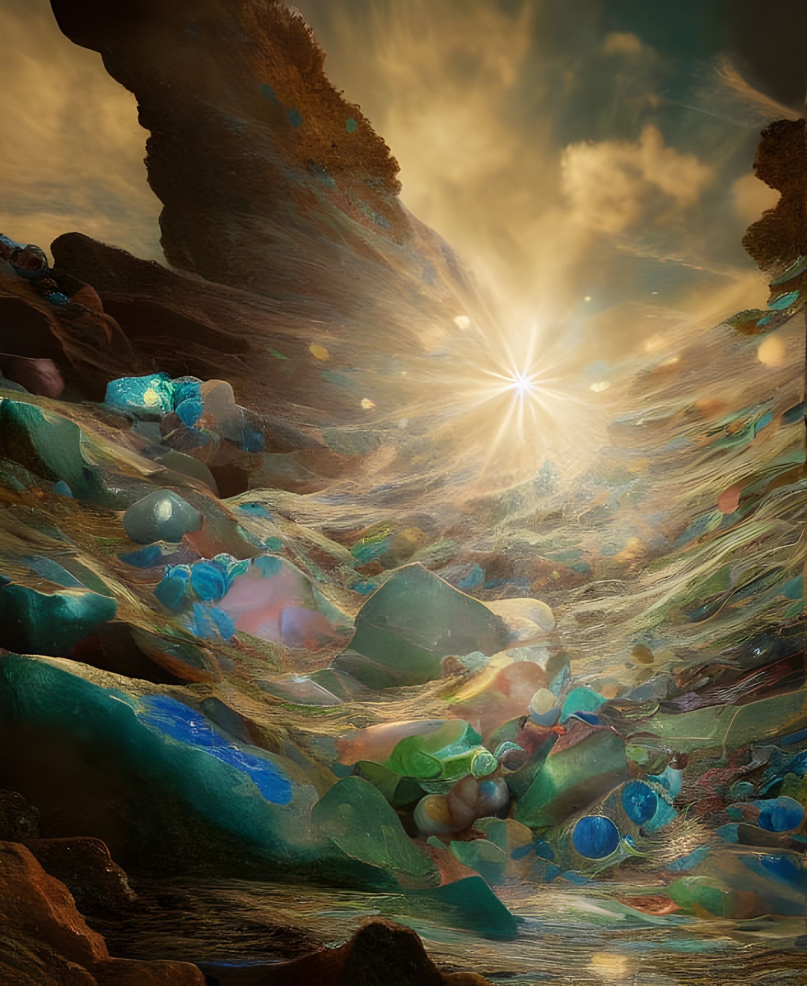 Sea Stone Inlay Saying Good Night in Surreal Style