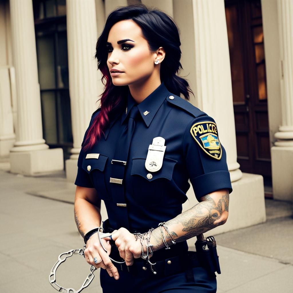 Demi Lovato as a Police Officer with Handcuffs