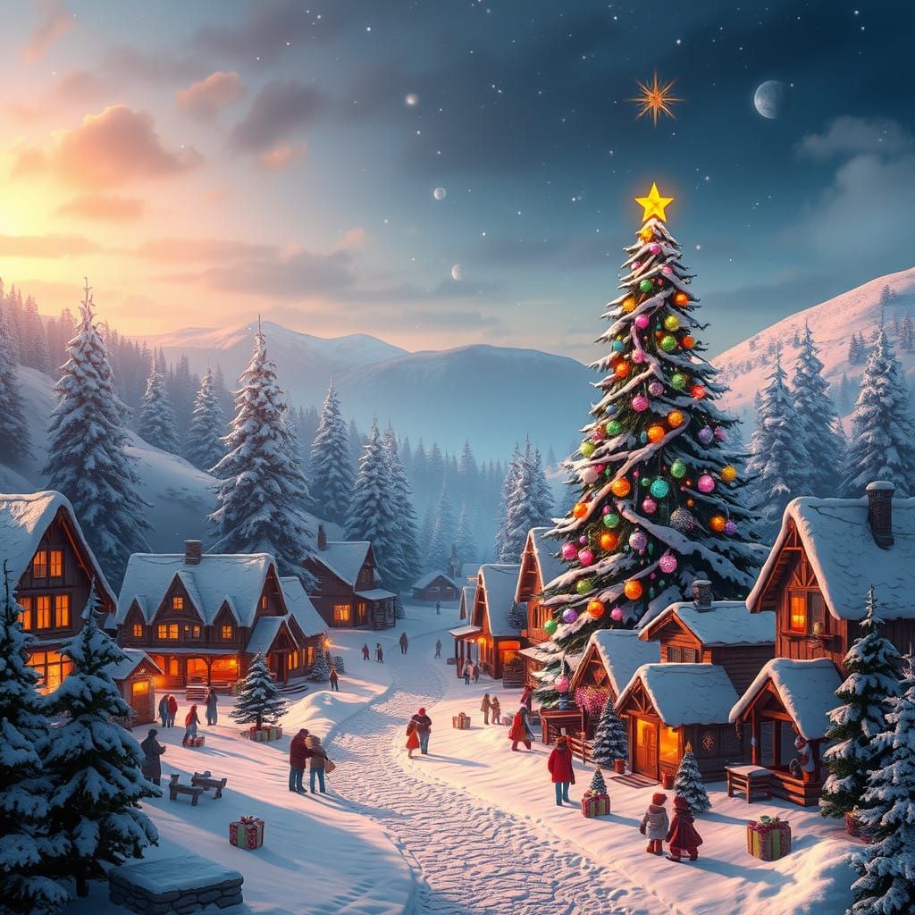 Whimsical Winter Wonderland Village on Christmas Eve