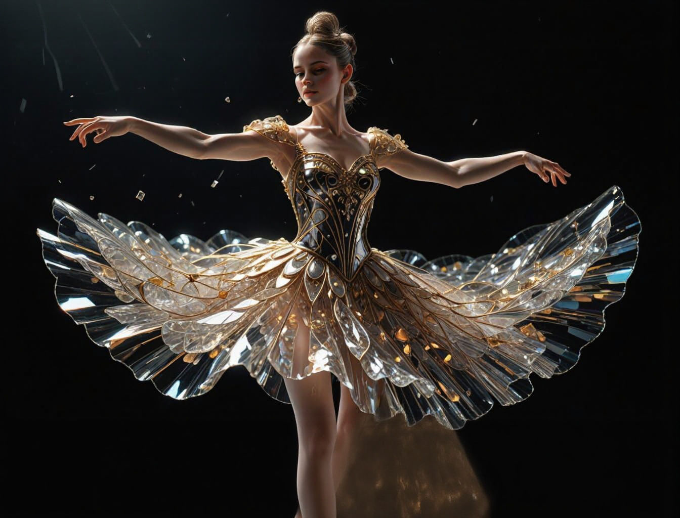 Ballerina in Embossed Glass Dress Dancing Elegantly