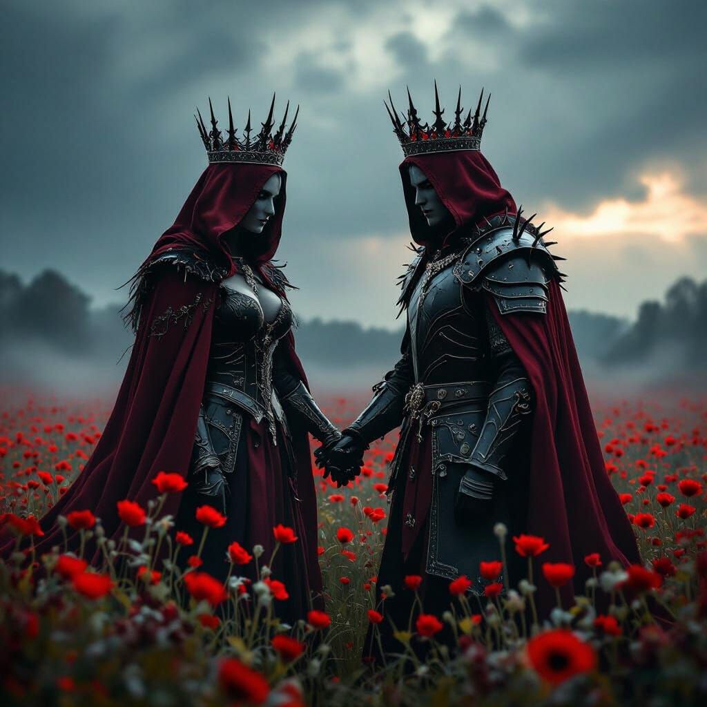 Dark Fantasy Monarchs in Misty Red Field