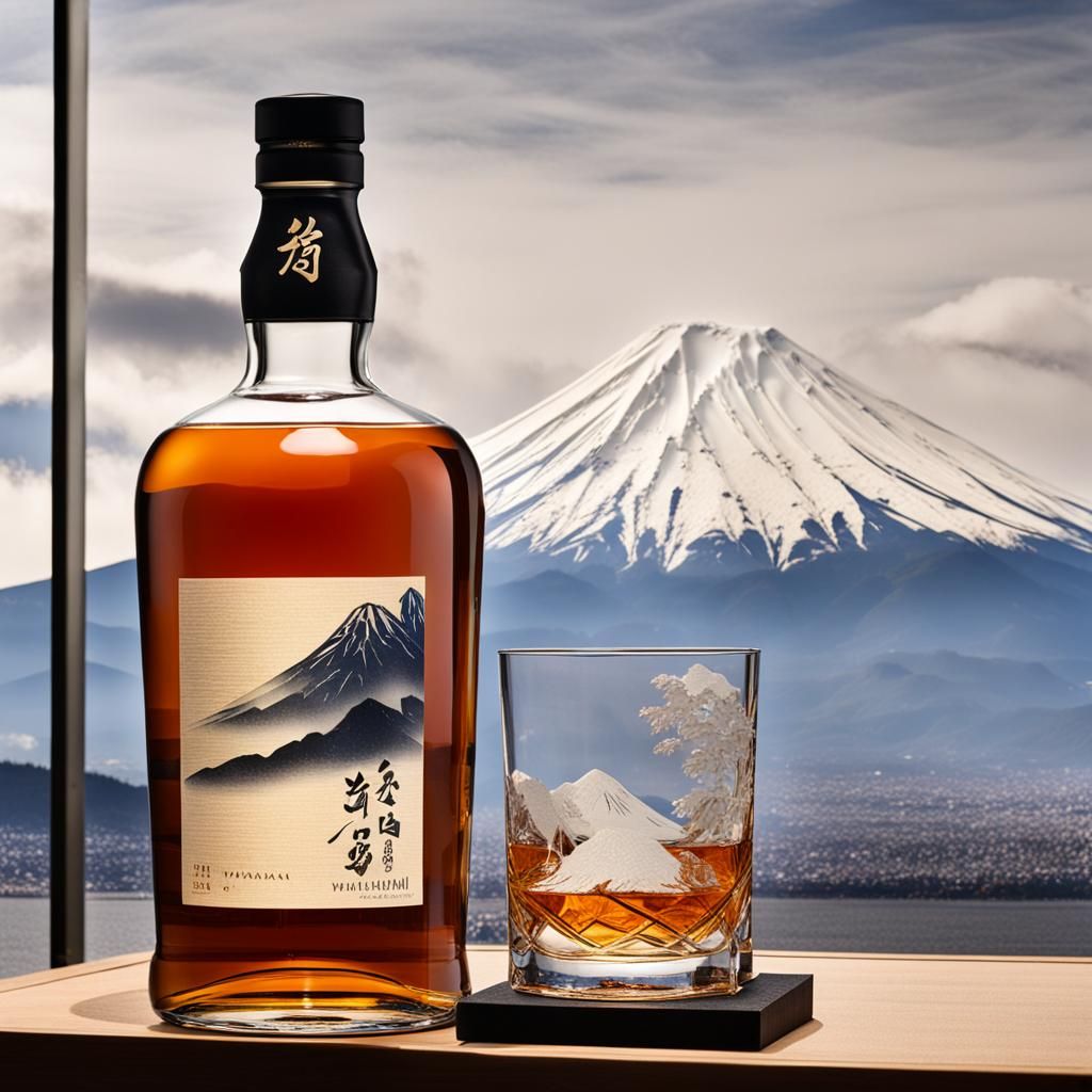 Yamazaki Mizunara Whisky with Mount Fuji Backdrop