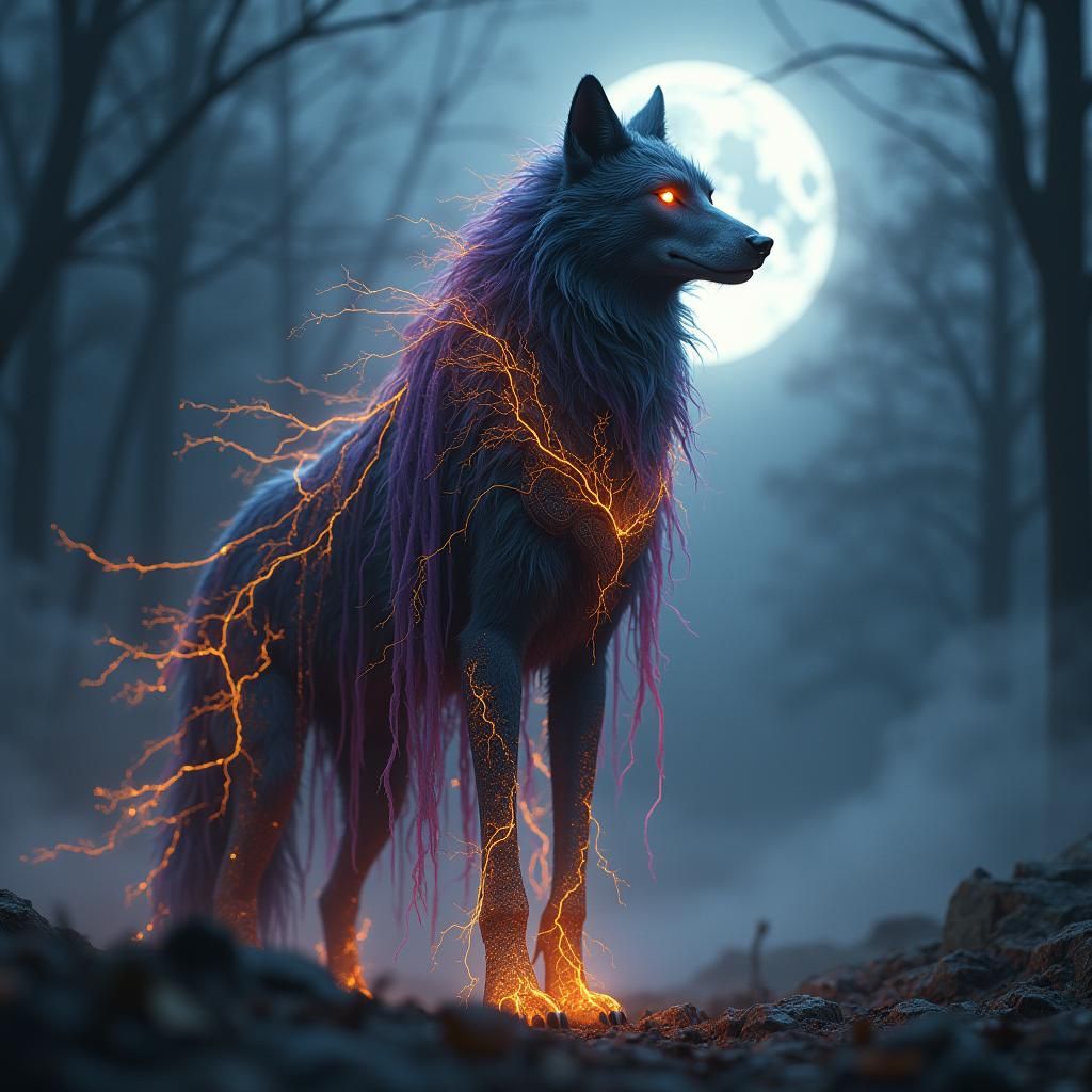 Electric Werewolf in Mystical Fog: Art Nouveau Elegance