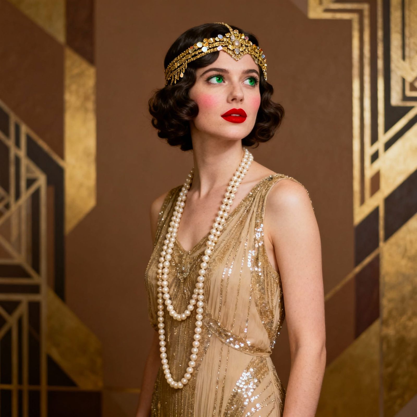 1920s Gatsby Style Portrait: Elegant Woman with Tiara