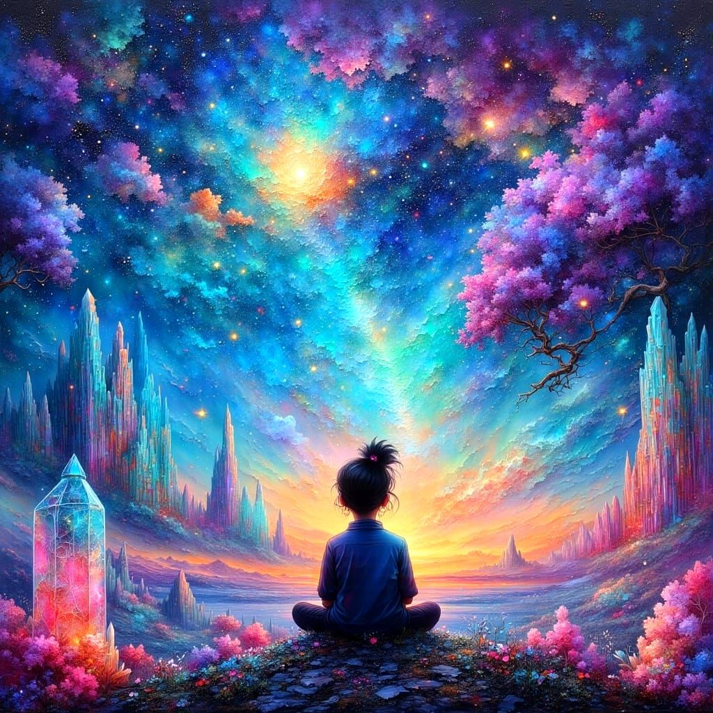 Ethereal Starlit Serenade in Impasto Oil Painting Style