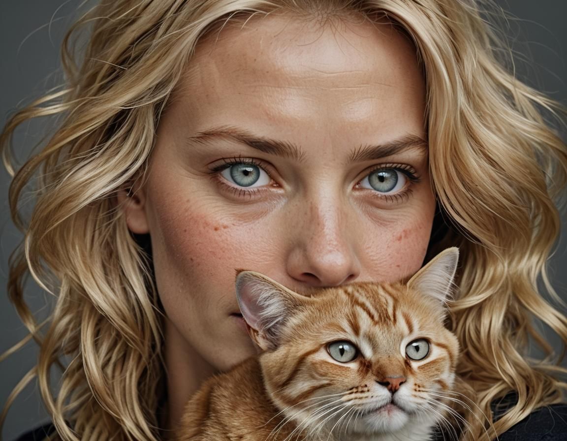 Blonde Woman with Cat: Professional Portrait Photography