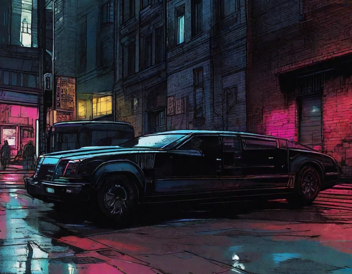 Armored Limousine in Cyberpunk Alleyway