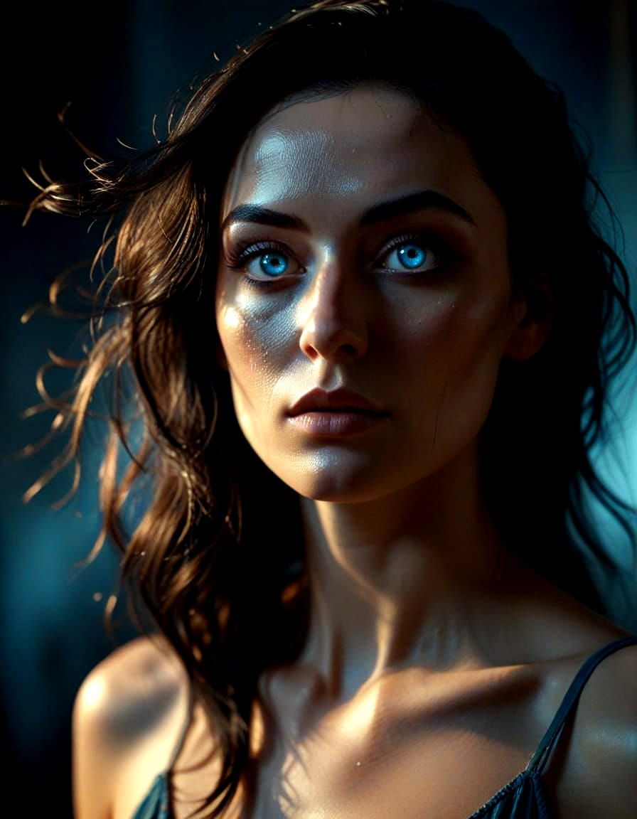 Ethereal Female Portrait with Glowing Blue Eyes