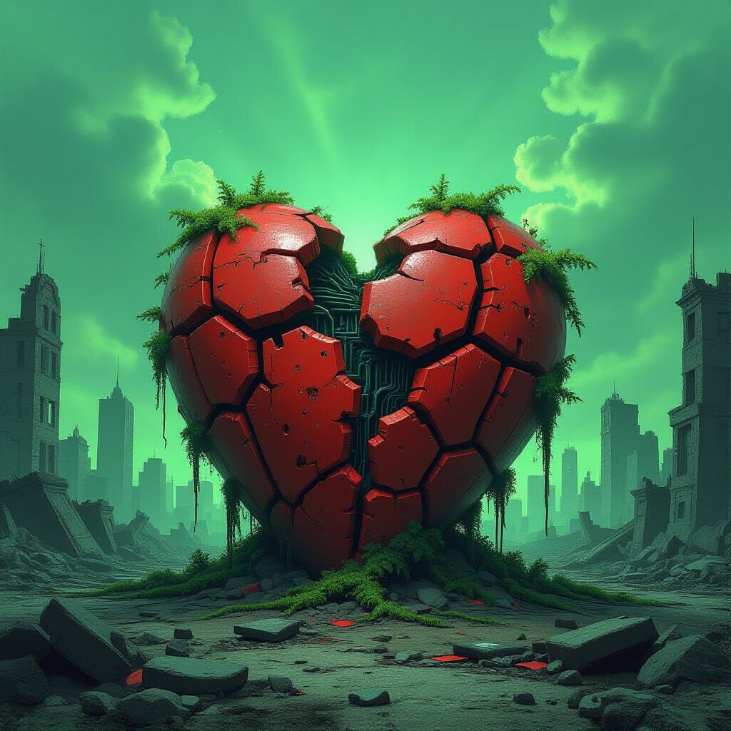 Digital Heart in Ruined City, Surreal Apocalypse
