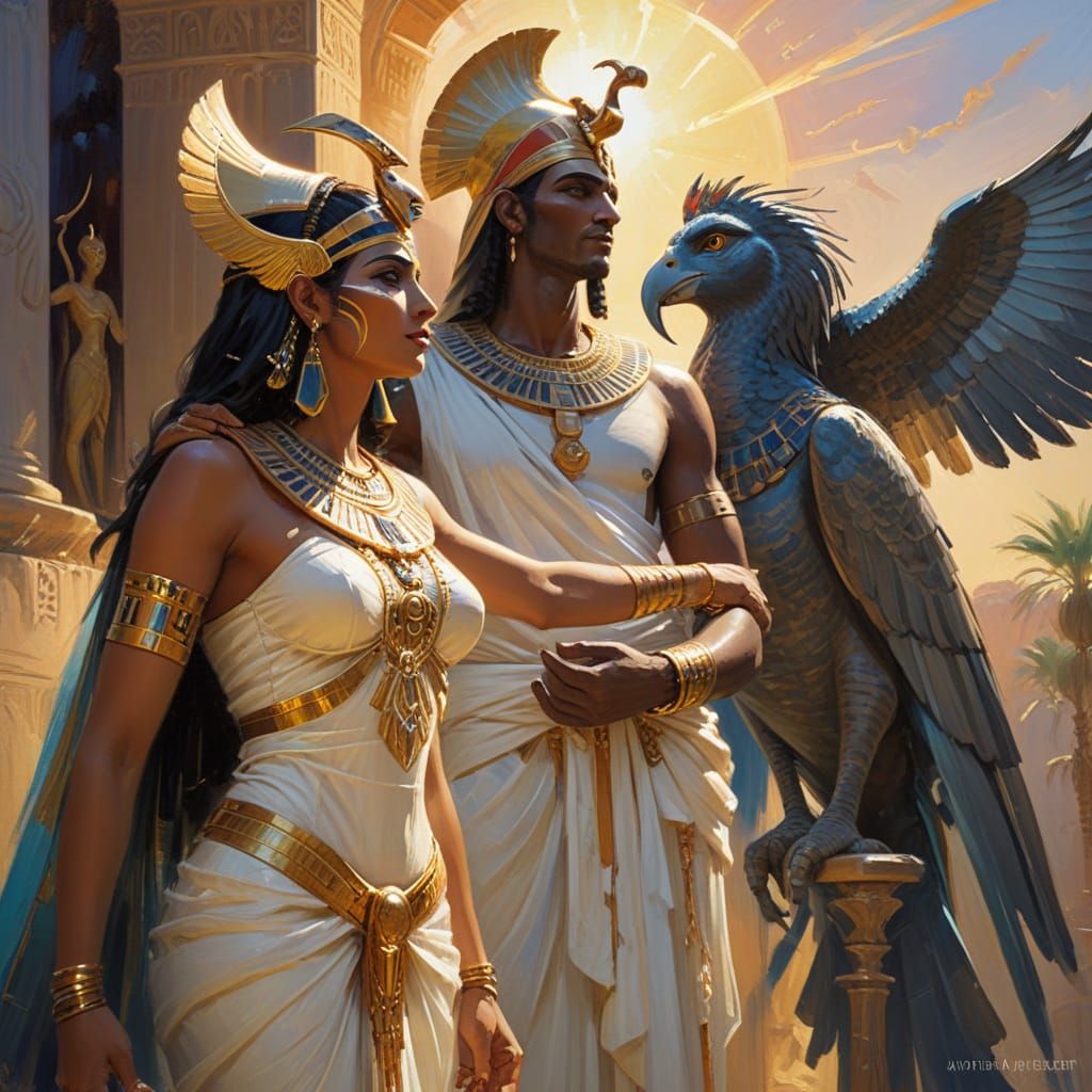 Egyptian Gods in Mirthful Conversation, Impressionist Oil Pa...