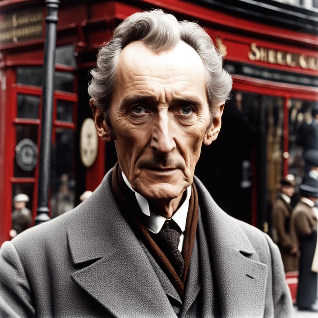 Peter Cushing as Sherlock Holmes in London, 1895