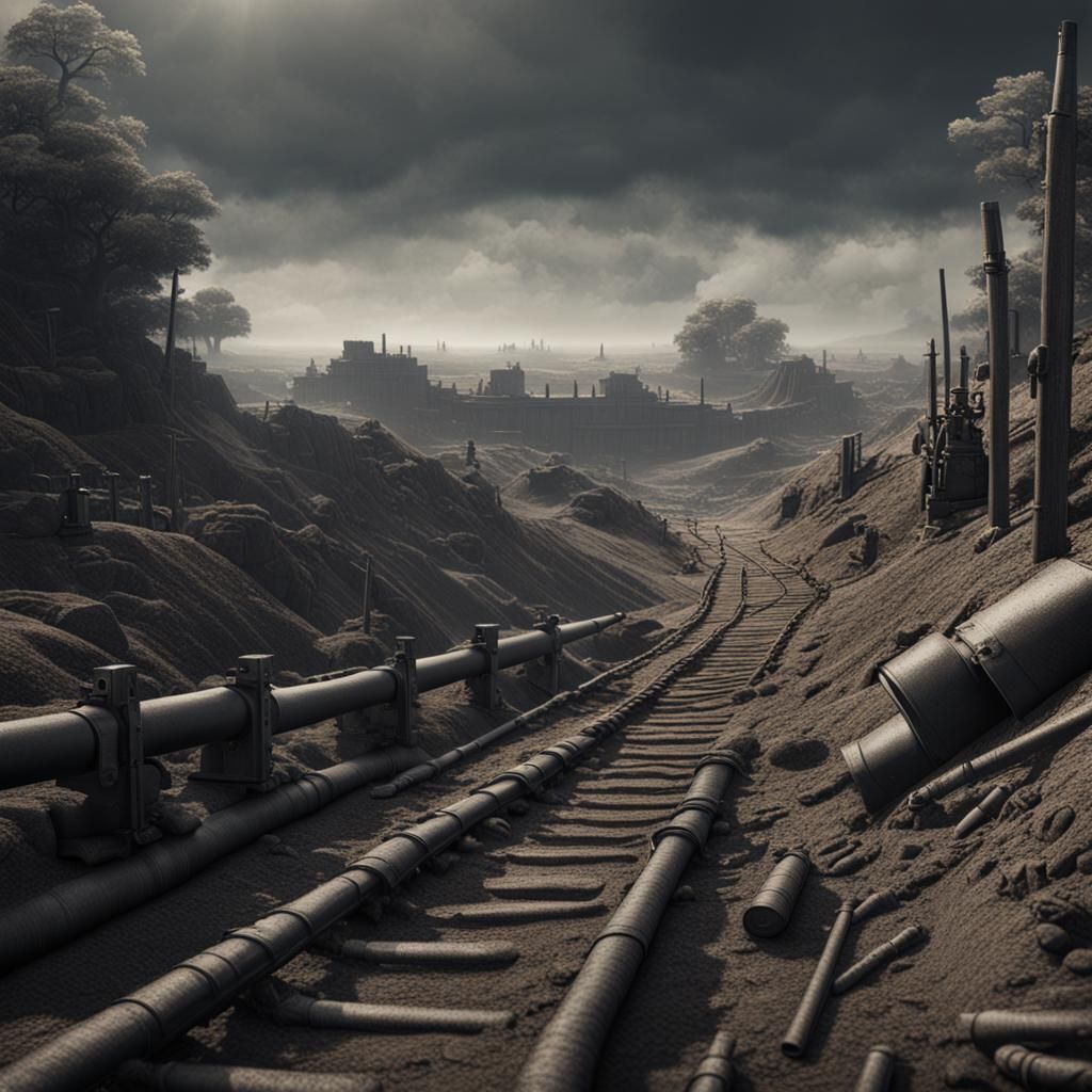 Monochromatic World War 2 Trench Scene