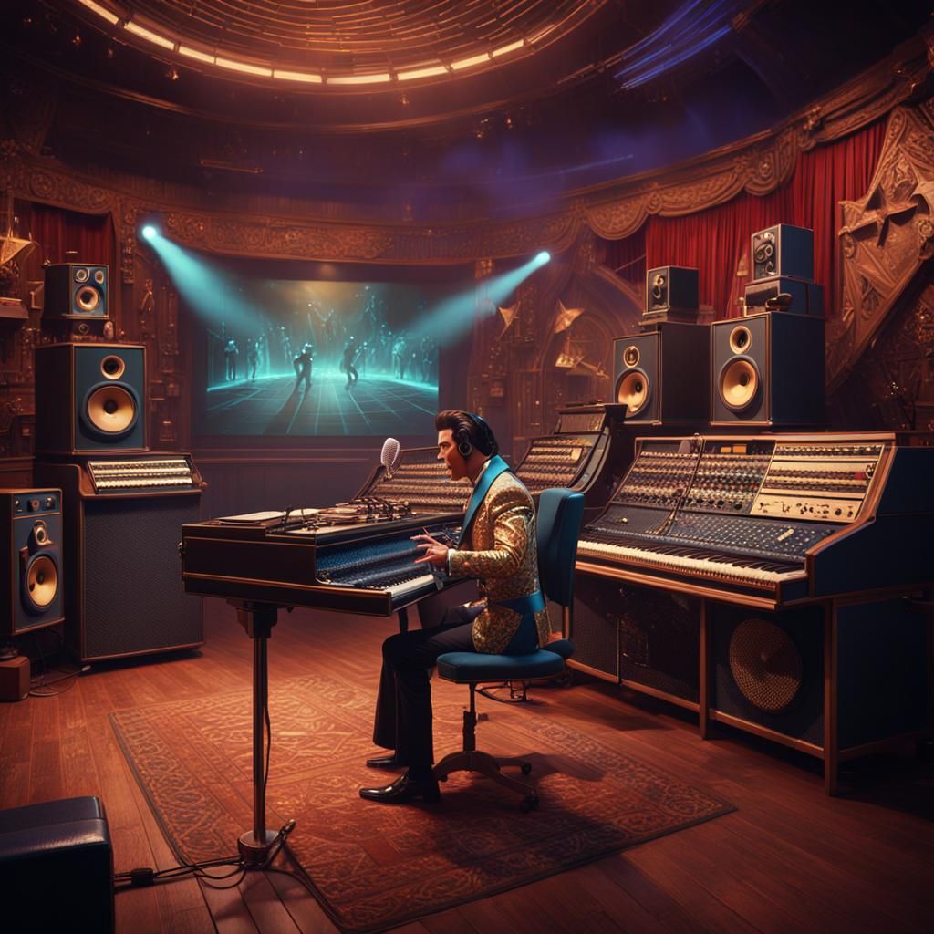 Elvis Presley in Recording Studio: Detailed Matte Painting